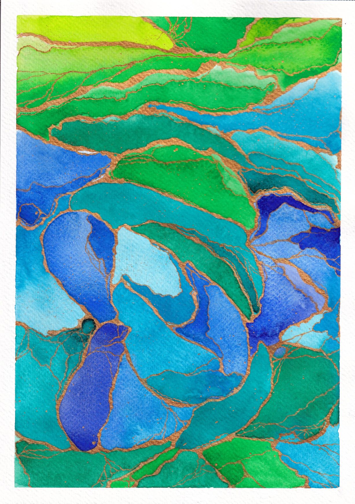 Blue, green and gold marble abstraction
